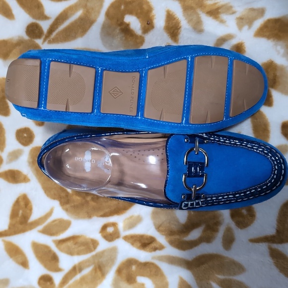 Donald Pliner Blue silver and  Loafers with Suede Texture and Chain Detail - Picture 2 of 7